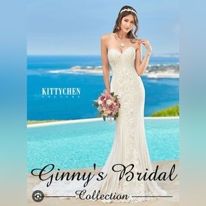 Elegant. Beaded lace embroidery strapless neckline with mermaid silhouette.